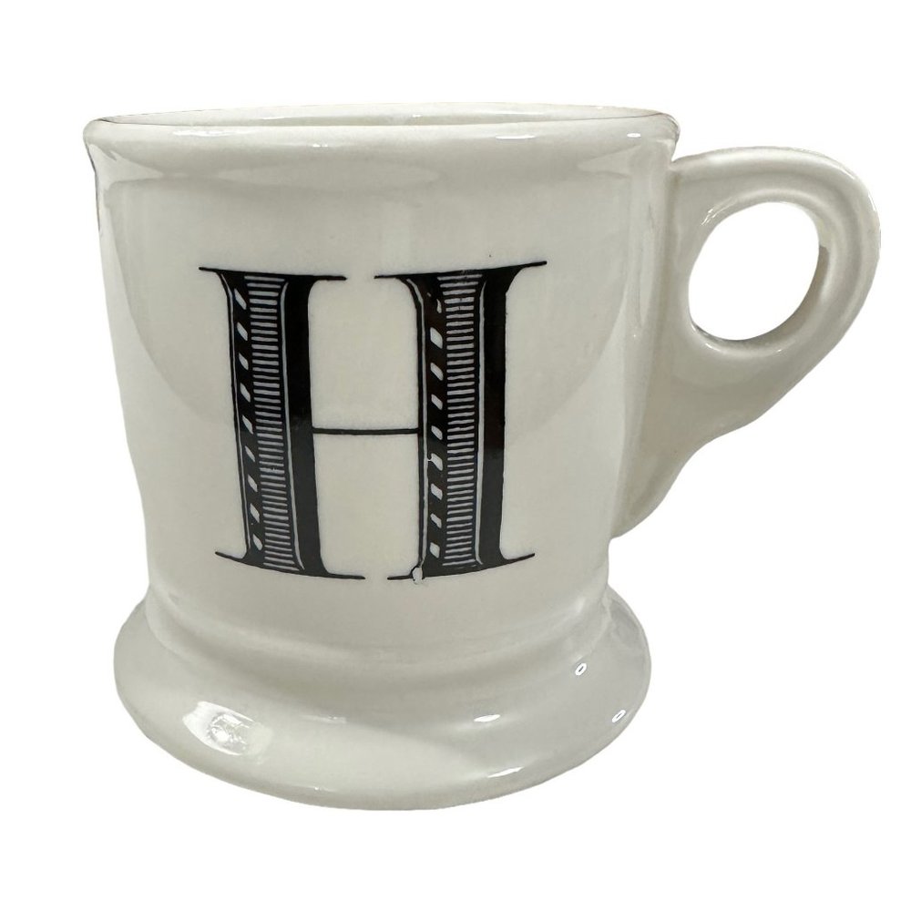 Anthropologie "H" Letter Initial Monogram White Black Ceramic Coffee Tea Mug